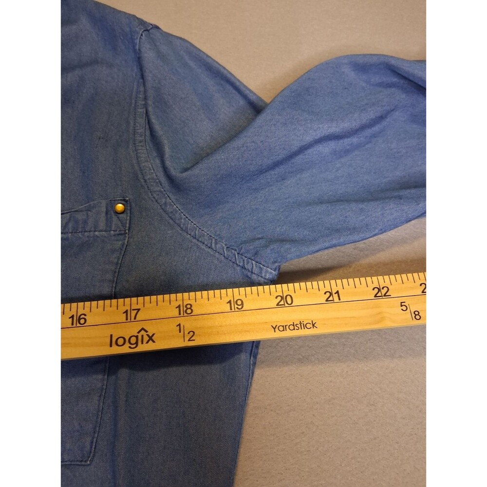 Lulus Chambray Button Front Shirt Dress Tunic Small Blue Roll Tab Sleeve Casual - Picture 7 of 10
